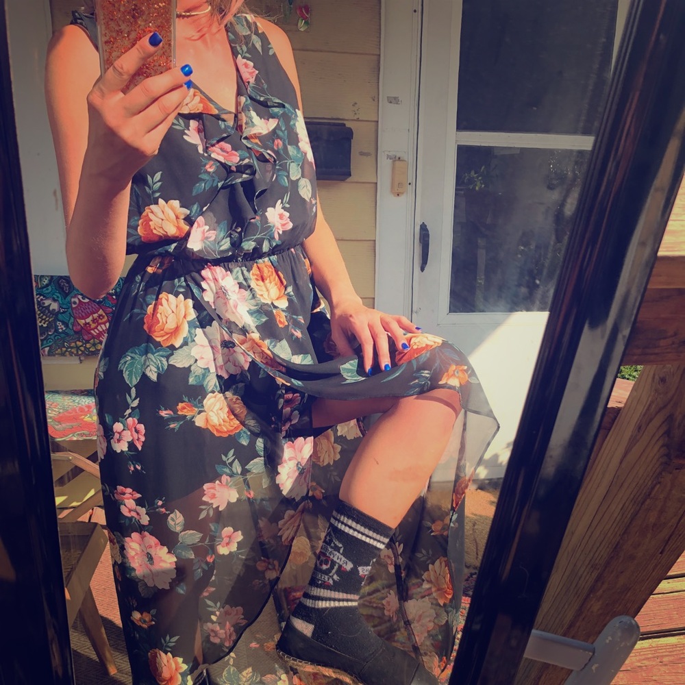 Long black floral dress